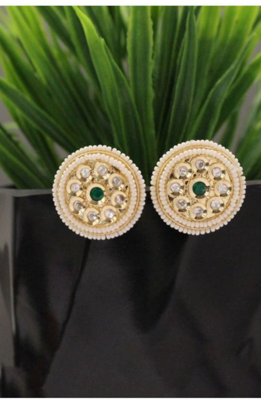 Elegant Pearl and Kundan Stone Stud Earrings