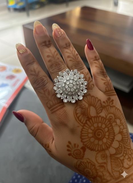American Diamond Silver-Toned Floral Ring