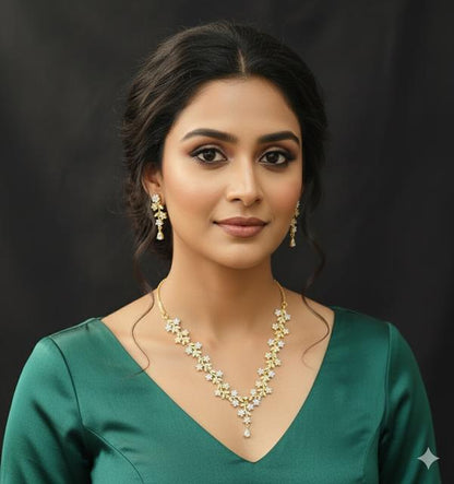 Premium Floral American Diamond Jewelry Set