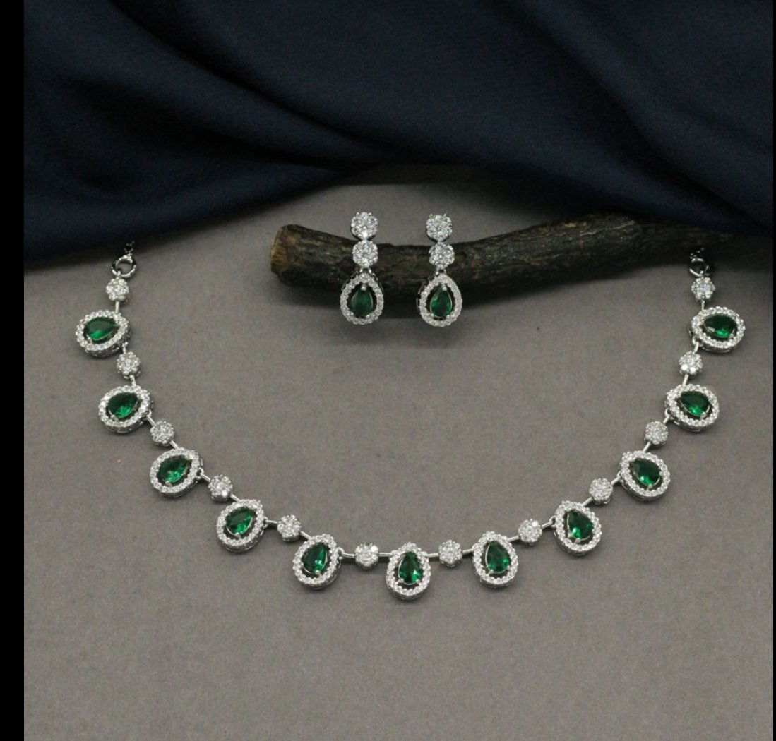 Elegant Green American Diamond Jewelry Set