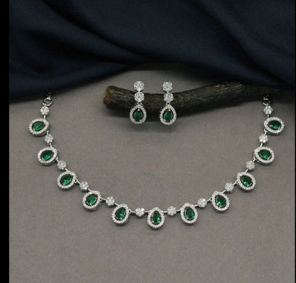 Elegant Green American Diamond Jewelry Set