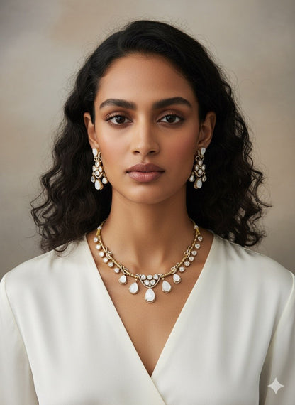 Elegant Pearl and Kundan Jewelry Set