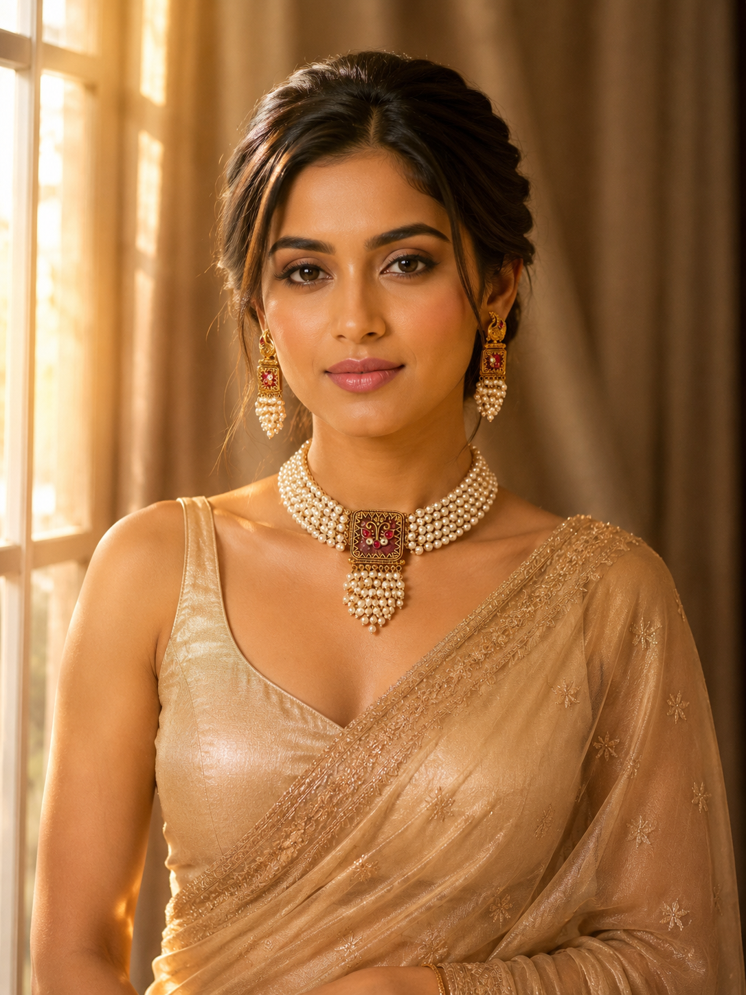 Kavya - Pearls and Intricate Antique Gold Set