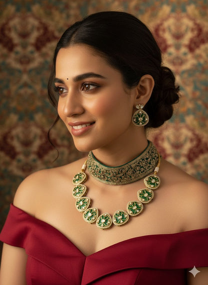 Elegant Green Meenakari Jewelry Set