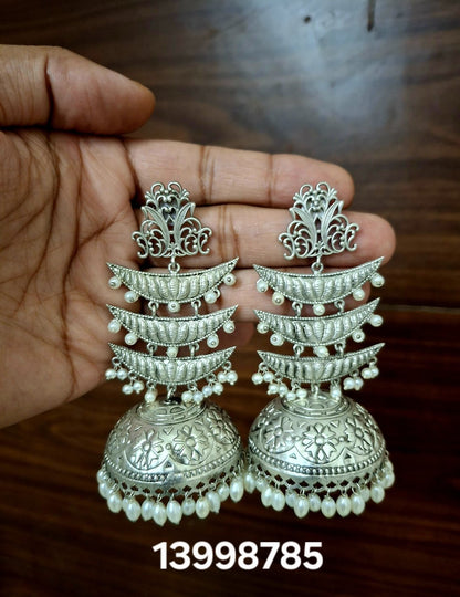 Elegant Oxidized Silver Jhumka Earrings