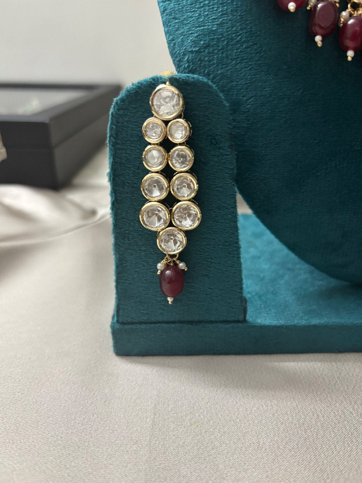 Moissanite Bridal Look Jewelry Set with Ruby Accents