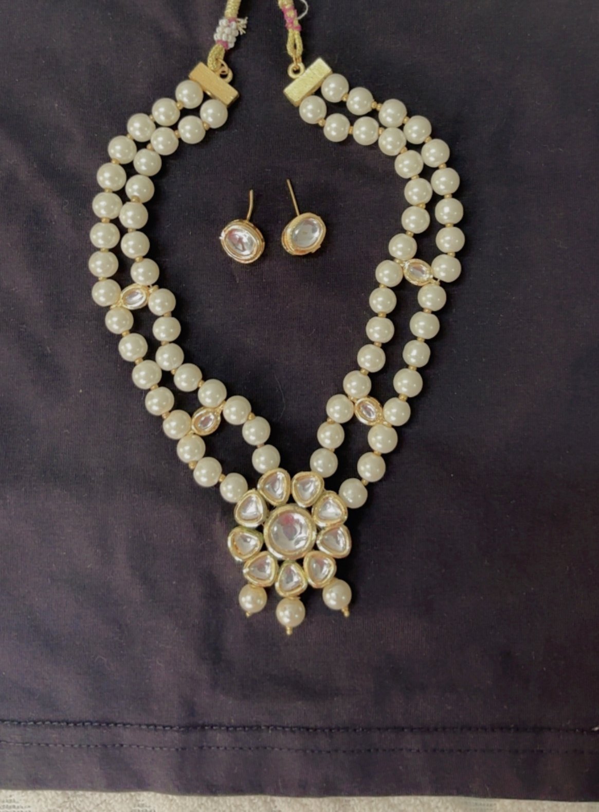Kundan with Pearl Jewelry Set with Stud Earrings