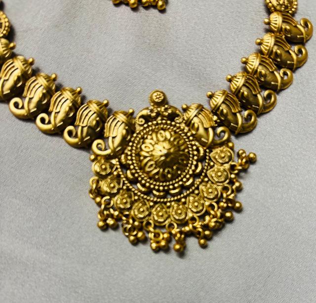 Antique Gold Plated Necklace Set with Earrings