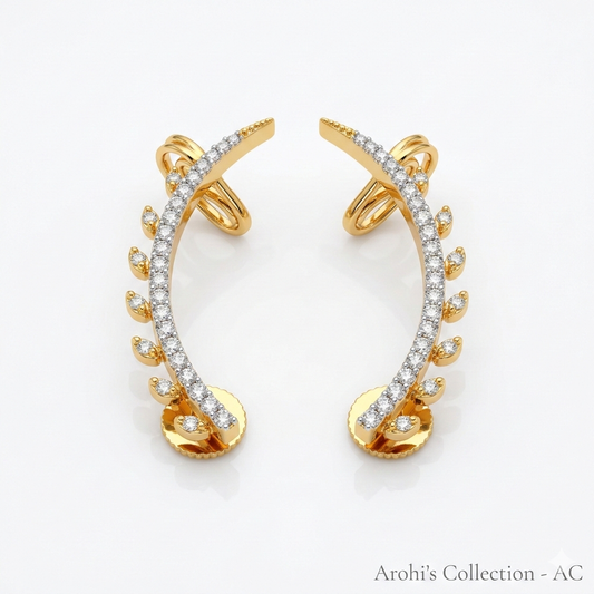 Cz Rhodium plated ear cuff earrings