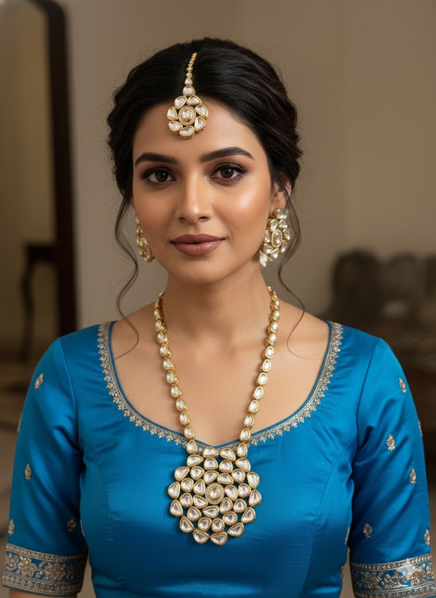 Kundan Jewelry Set with Meenaklari - Necklace and Earrings and MaangTika