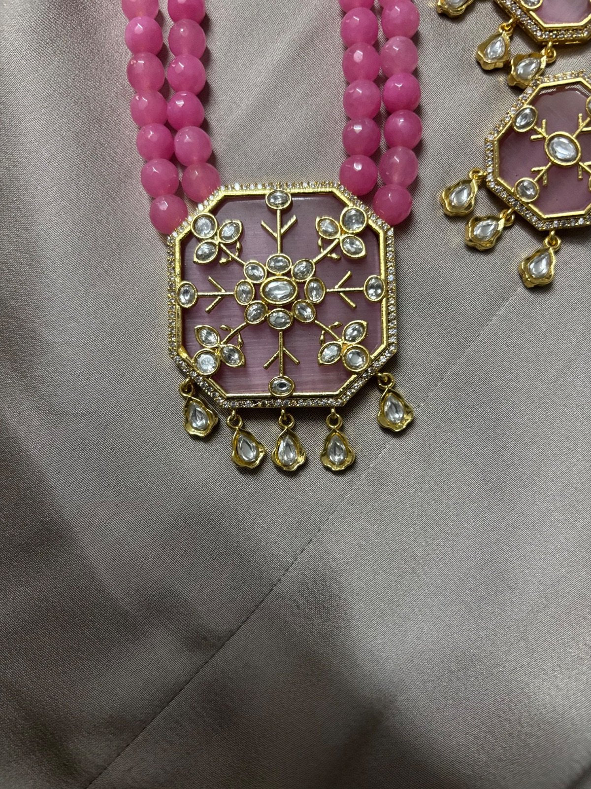 Elegant Pink Beaded Jewelry Set