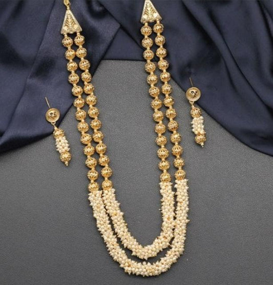 Elegant Pearl and Gold-Tone double layered Jewelry Set