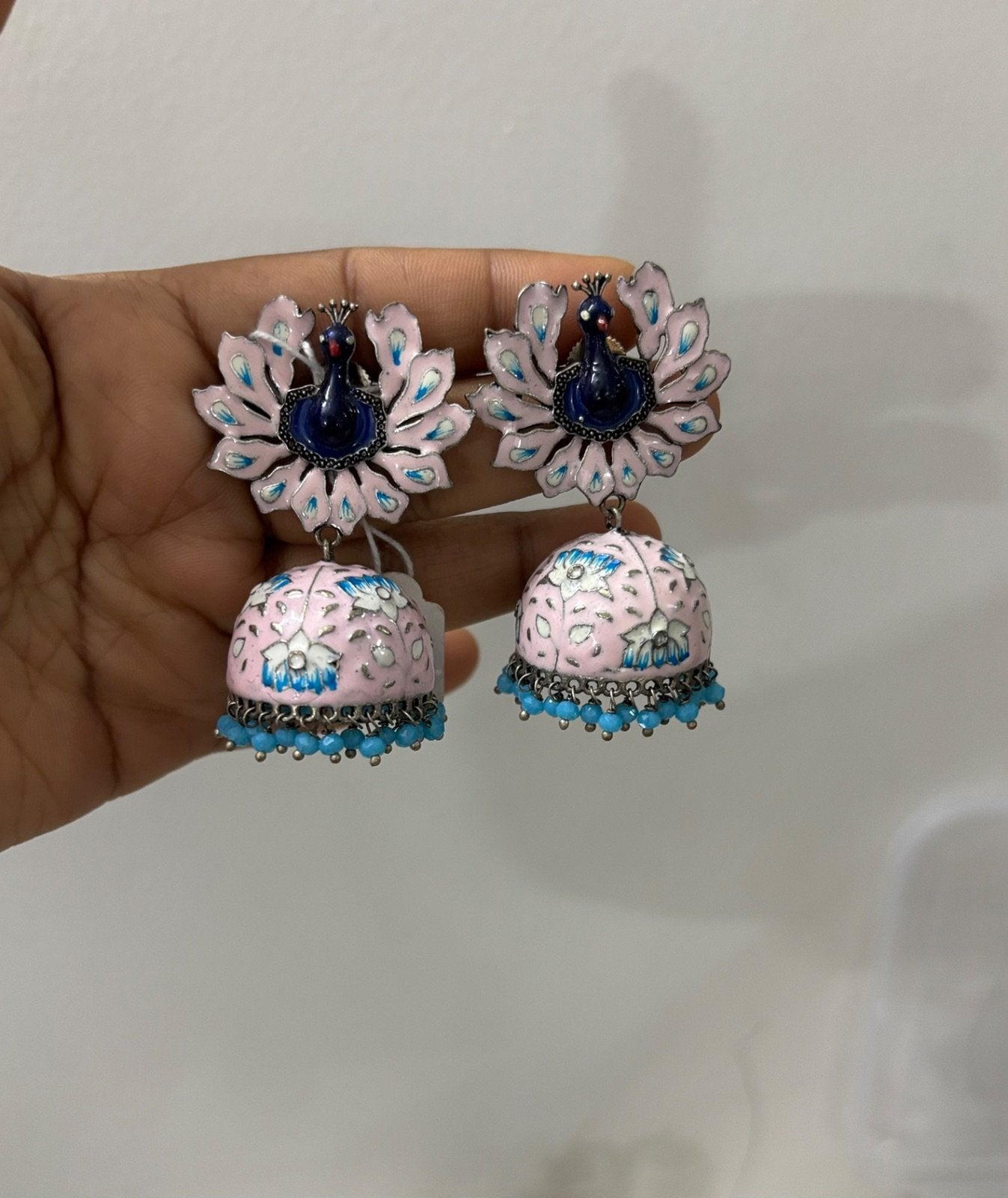 Peacock Design Meenakari Jhumka Earrings