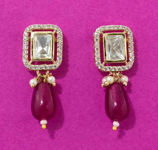 Kundan - American Diamond and Pearl Drop Earrings