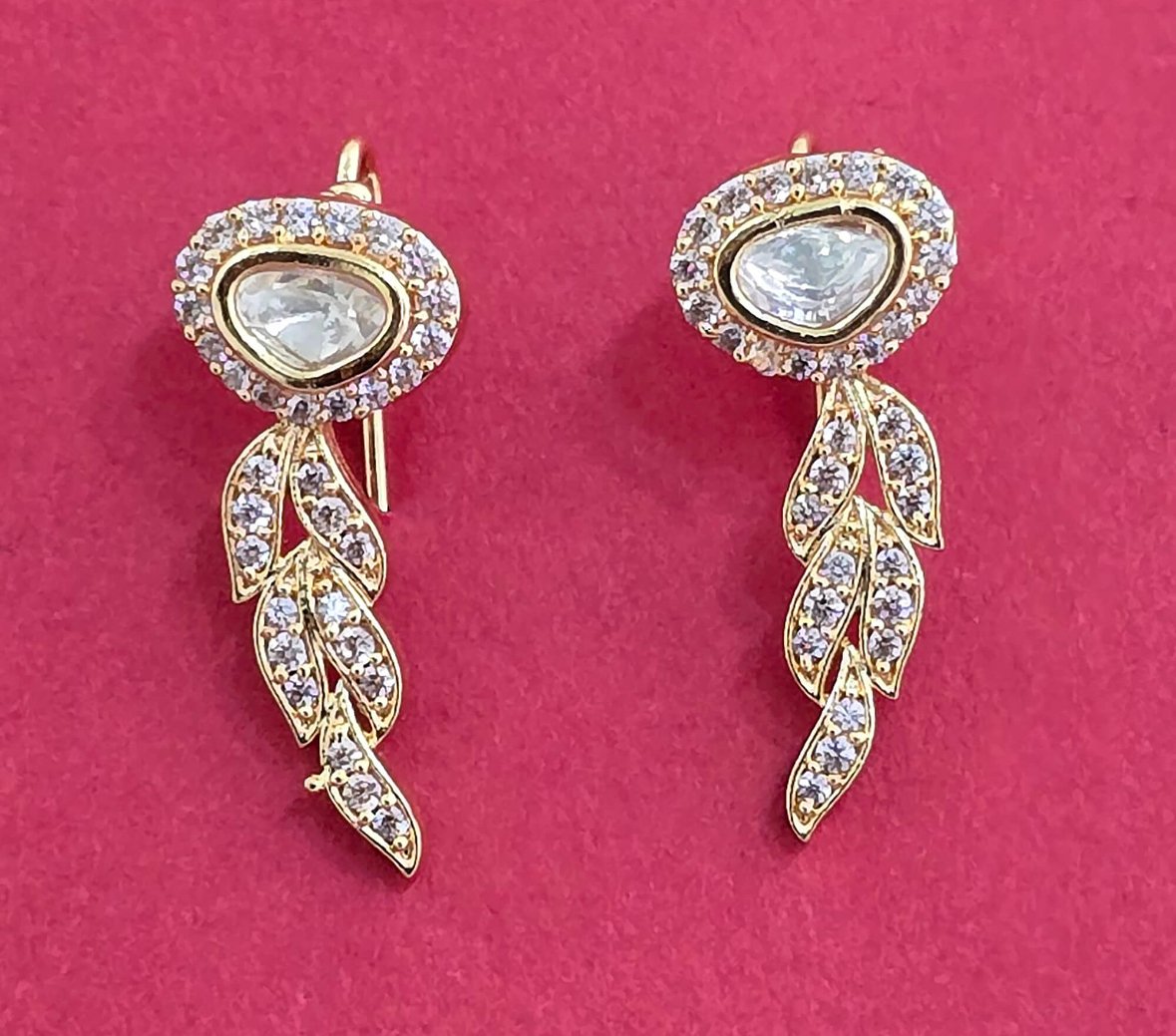 Kundan and American Diamond Leaf Drop Earrings