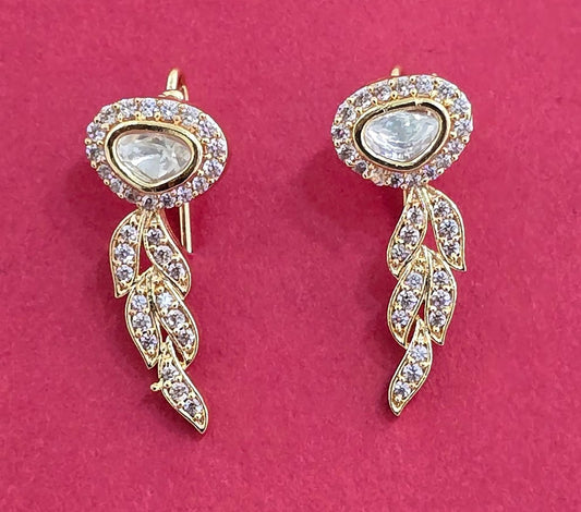 Kundan and American Diamond Leaf Drop Earrings
