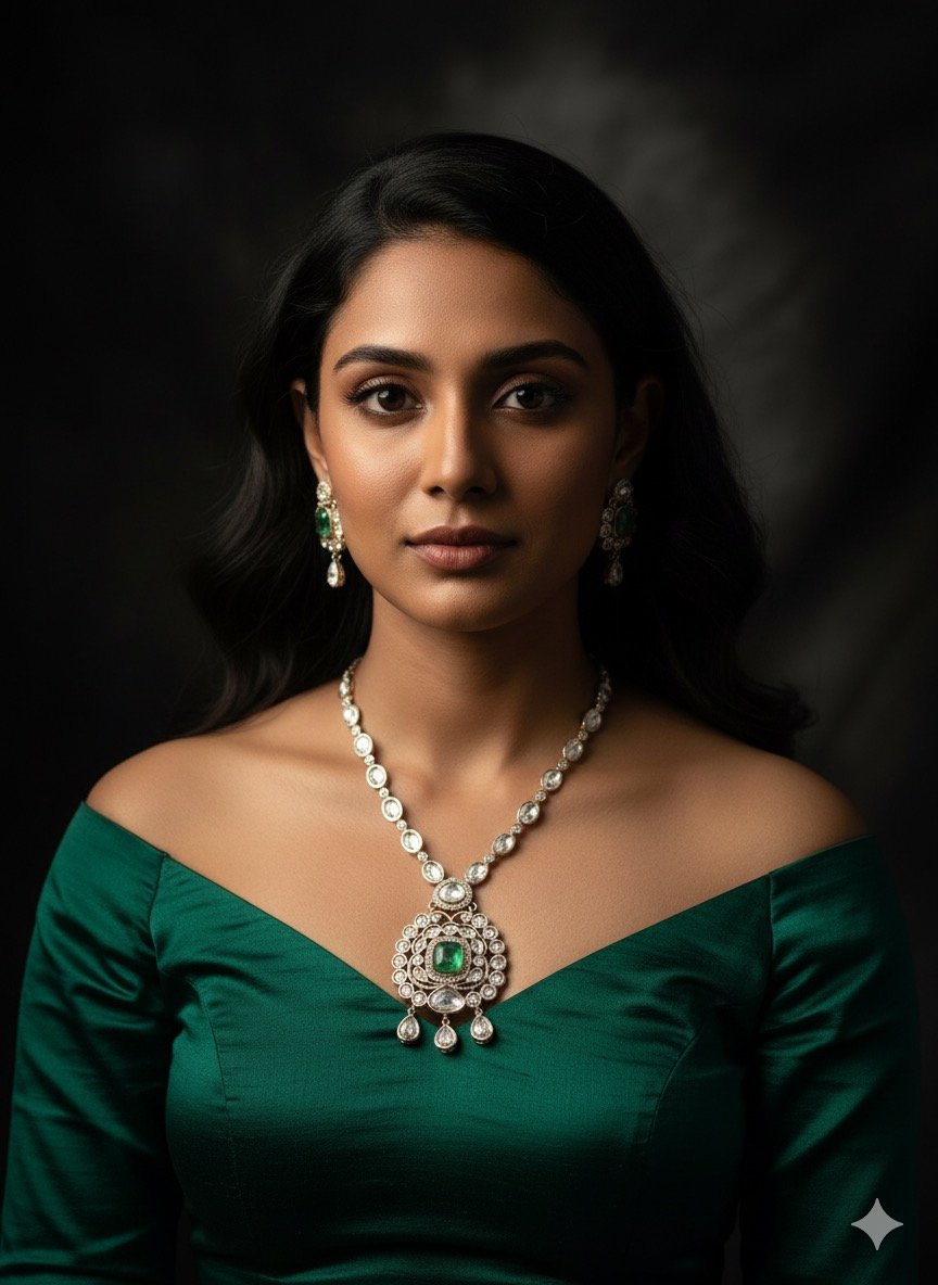 Elegant Kundan Jewelry Set with Green Accents