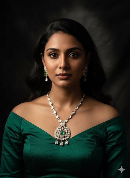 Elegant Kundan Jewelry Set with Green Accents