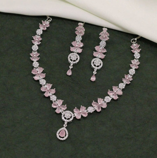 Elegant Floral American Diamond Jewelry Set