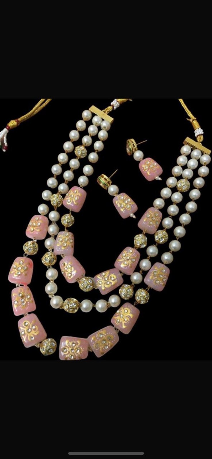 Elegant Pearl and Pink Beaded Jewelry Set