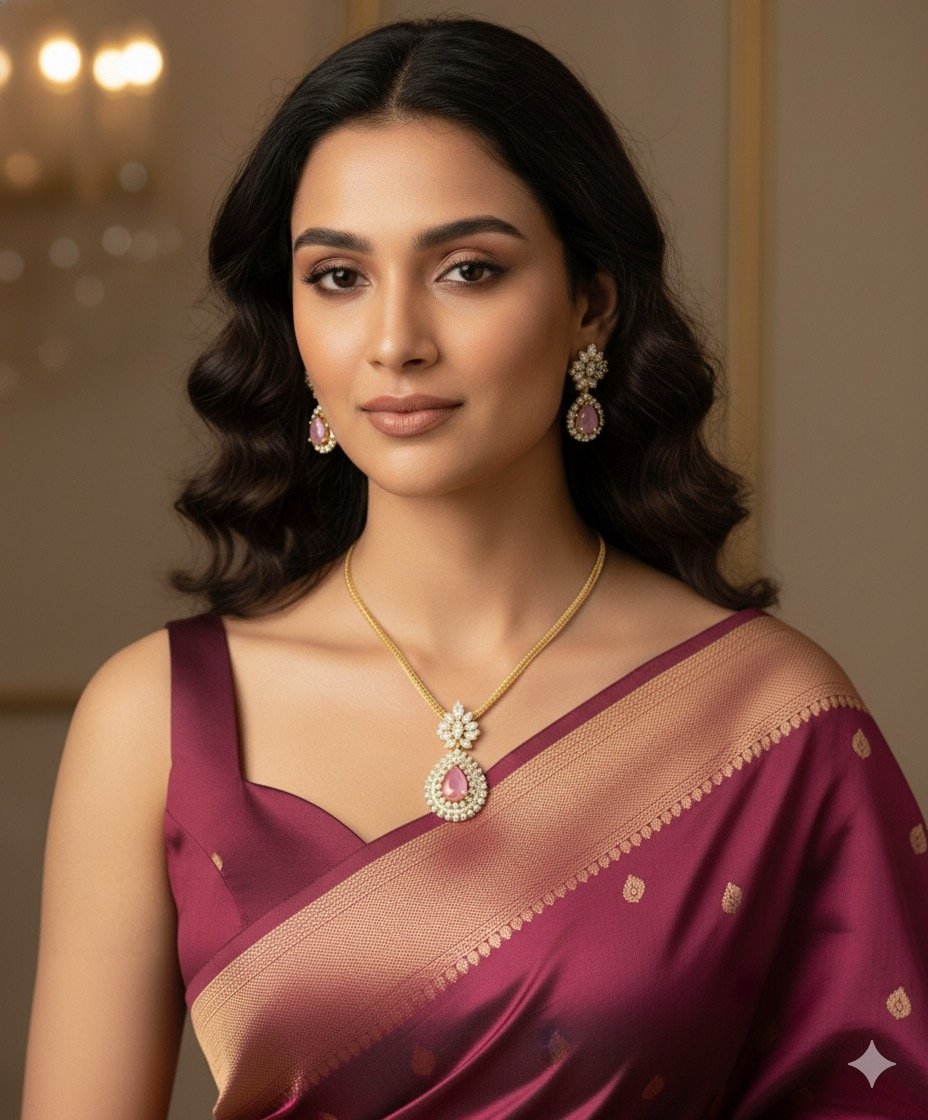 Pink Doublett and American Diamond Jewelry Set