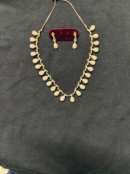 Rose Gold drops shaped American Diamond Minimalistic Jewelry Set