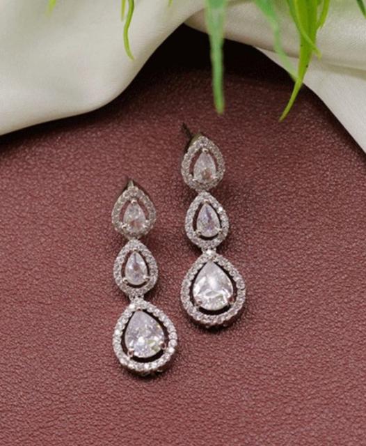 Elegant Silver-Tone American Diamond Earrings