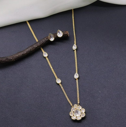 Elegant Mossainite Kundan Jewelry Set