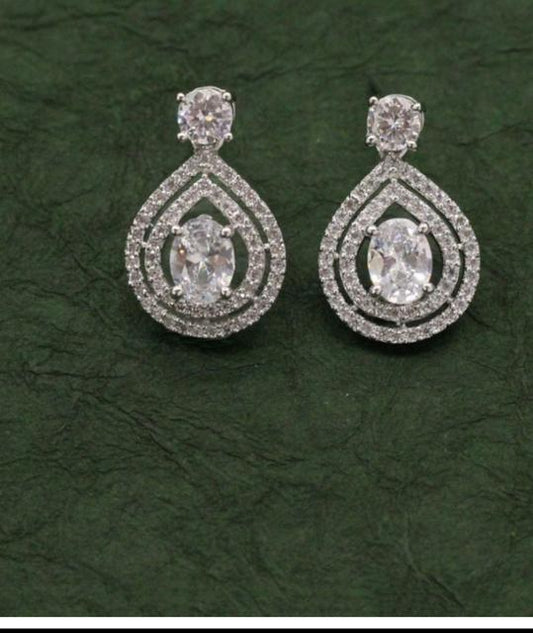 Elegant Silver-Tone American Diamond Earrings