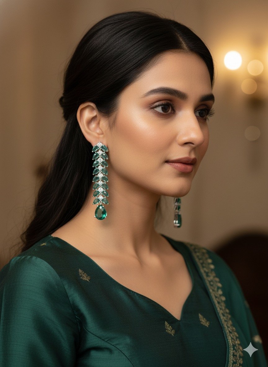 Green Crystal Drop Earrings