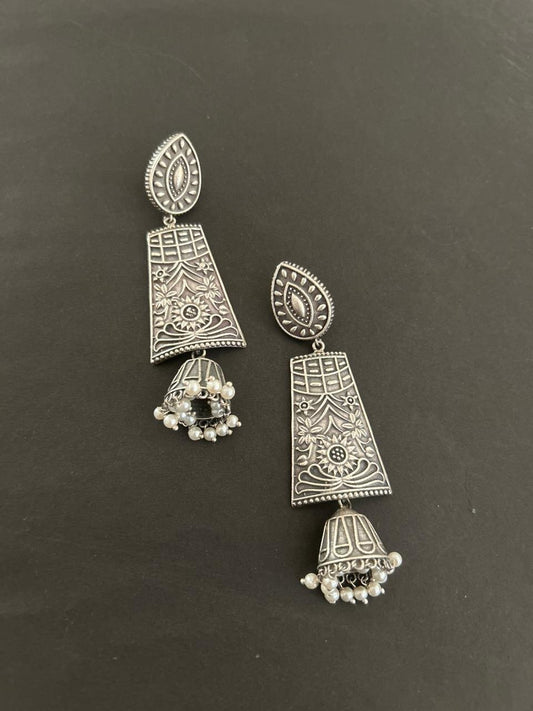 Elegant Oxidized Silver-Tone Earrings
