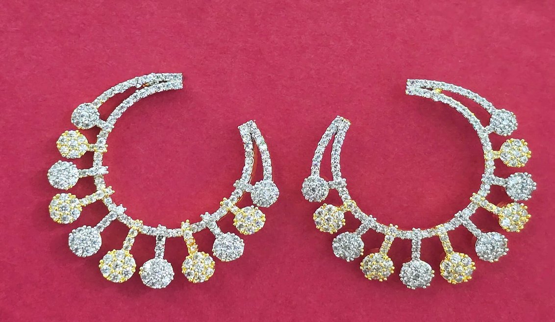 Dual Silver-Golden Tone American Diamond Earrings