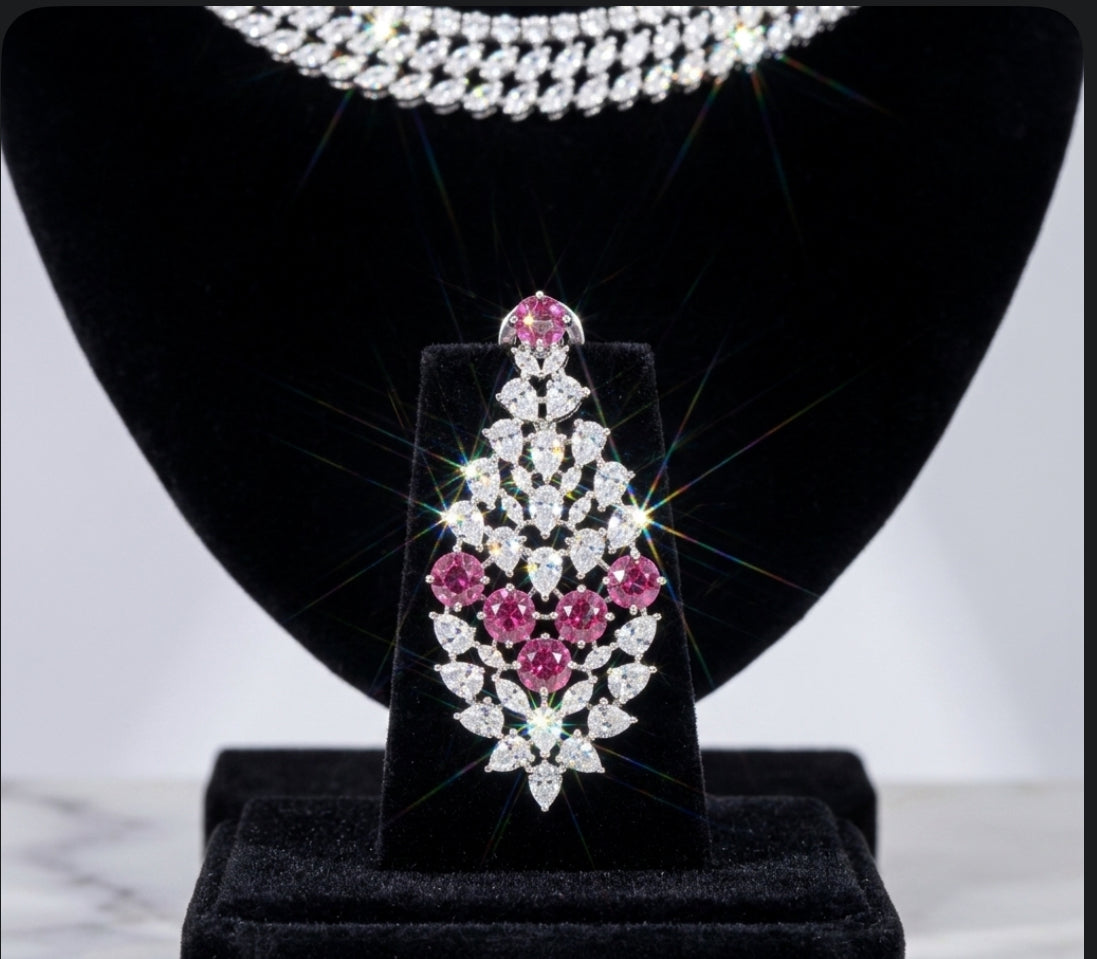 Radiant Triple- Tier Marqhise & Rose Pink Color Choker Set