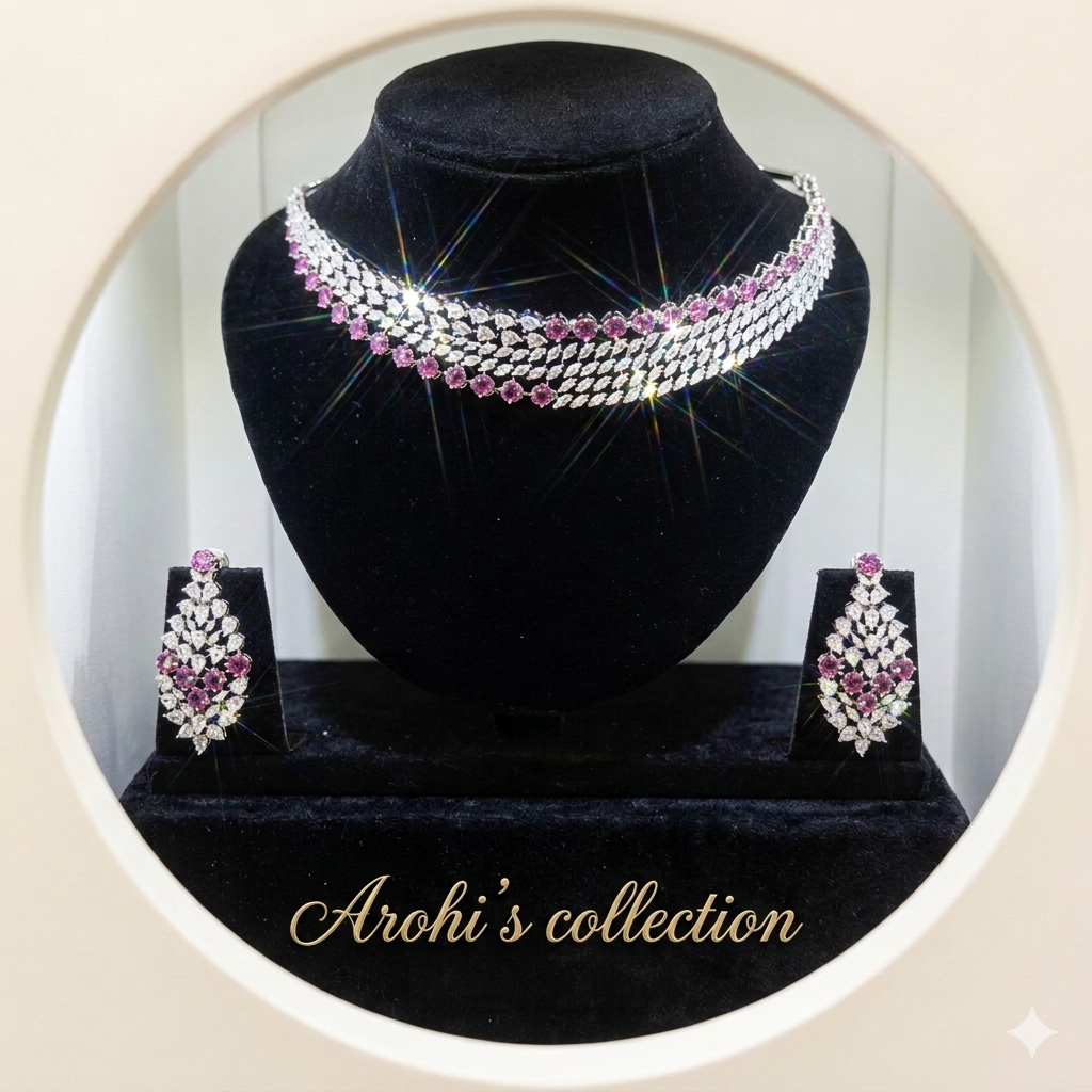 Radiant Triple- Tier Marqhise & Rose Pink Color Choker Set