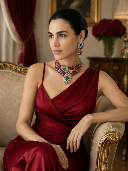 Inayat - Combo of Rich Rubi and Emerald Colored Doublets Statement Set