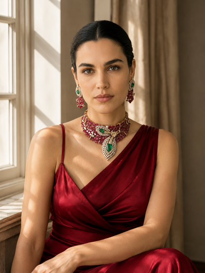 Inayat - Combo of Rich Rubi and Emerald Colored Doublets Statement Set