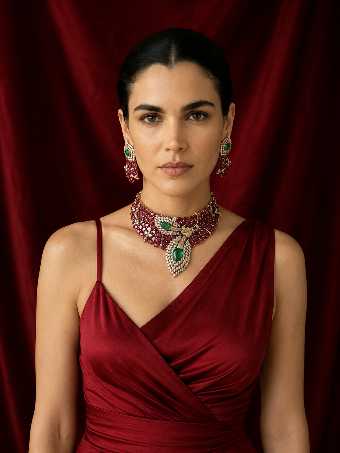 Inayat - Combo of Rich Rubi and Emerald Colored Doublets Statement Set