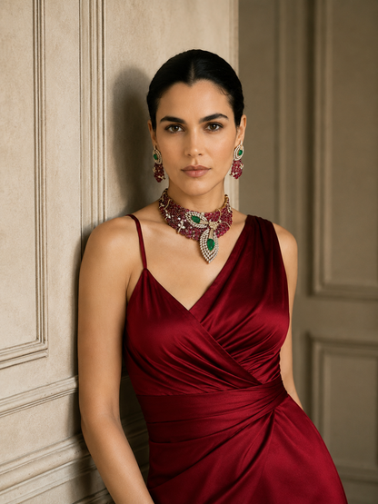 Inayat - Combo of Rich Rubi and Emerald Colored Doublets Statement Set