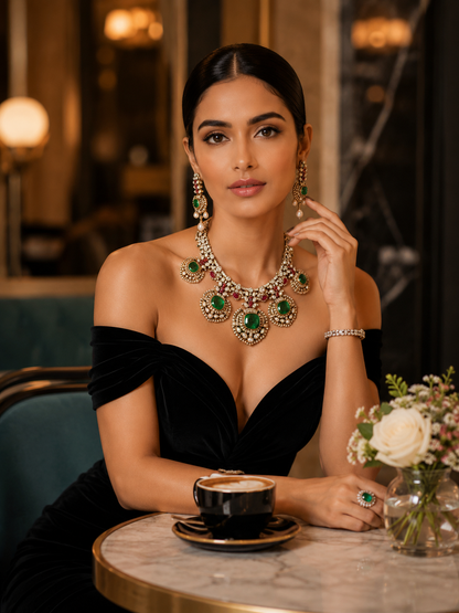 Padmavati Rubi and Emerald kundan polki Set