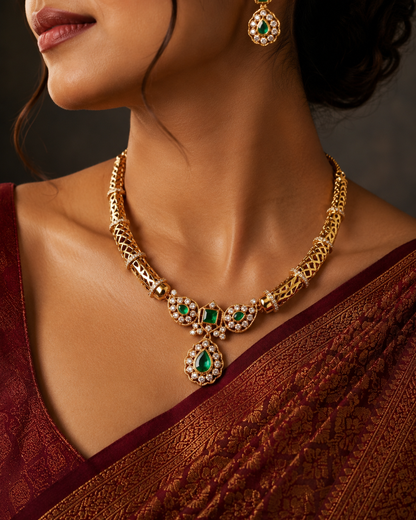Emerald Green Antique Gold Jewelry Set