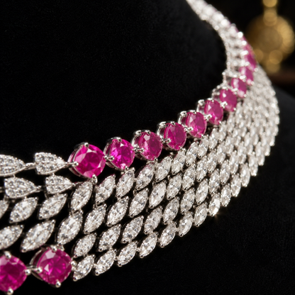 Radiant Triple- Tier Marqhise & Rose Pink Color Choker Set