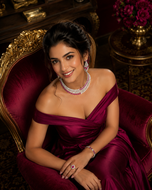 Radiant Triple- Tier Marqhise & Rose Pink Color Choker Set