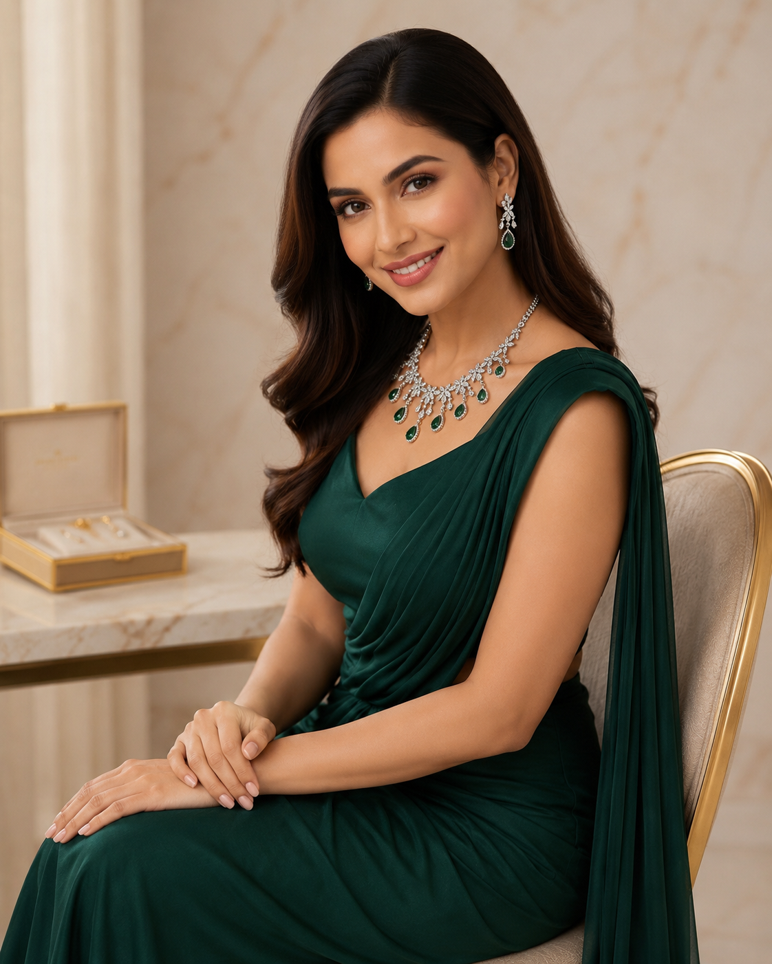 Intricate floral and leaf motifs crafted from brilliant-cut marquise crystals