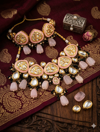 Elegant Kundan Jewelry Set with Pastel Accents