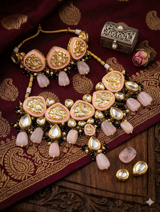 Elegant Kundan Jewelry Set with Pastel Accents