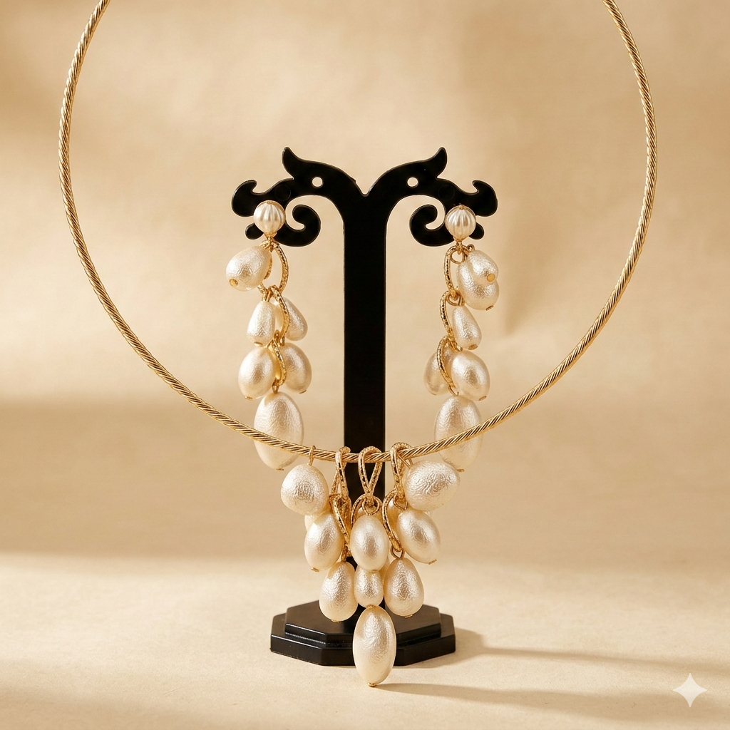 Pearl Hasli Set with hanging earrings
