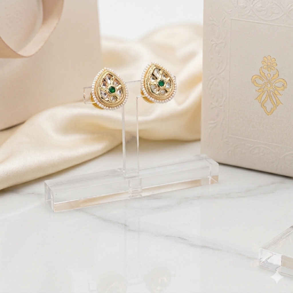 White Kundan studs with mother of beads
