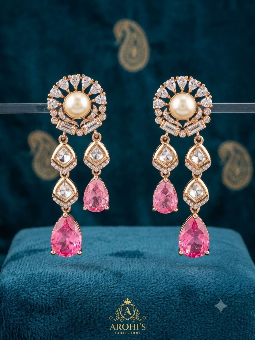 The Royalty Collection -Blush Rose Pearl & Uncut Polki Necklace Set