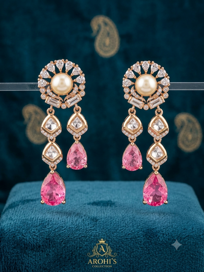 The Royalty Collection -Blush Rose Pearl & Uncut Polki Necklace Set