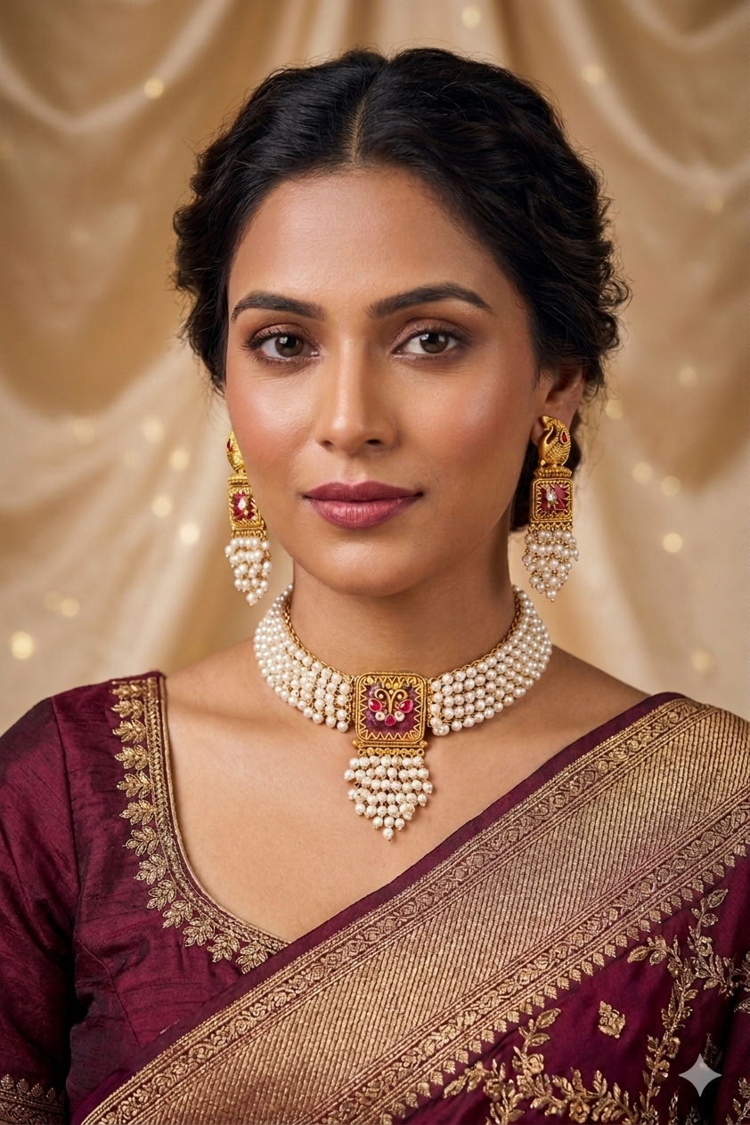 Kavya - Pearls and Intricate Antique Gold Set